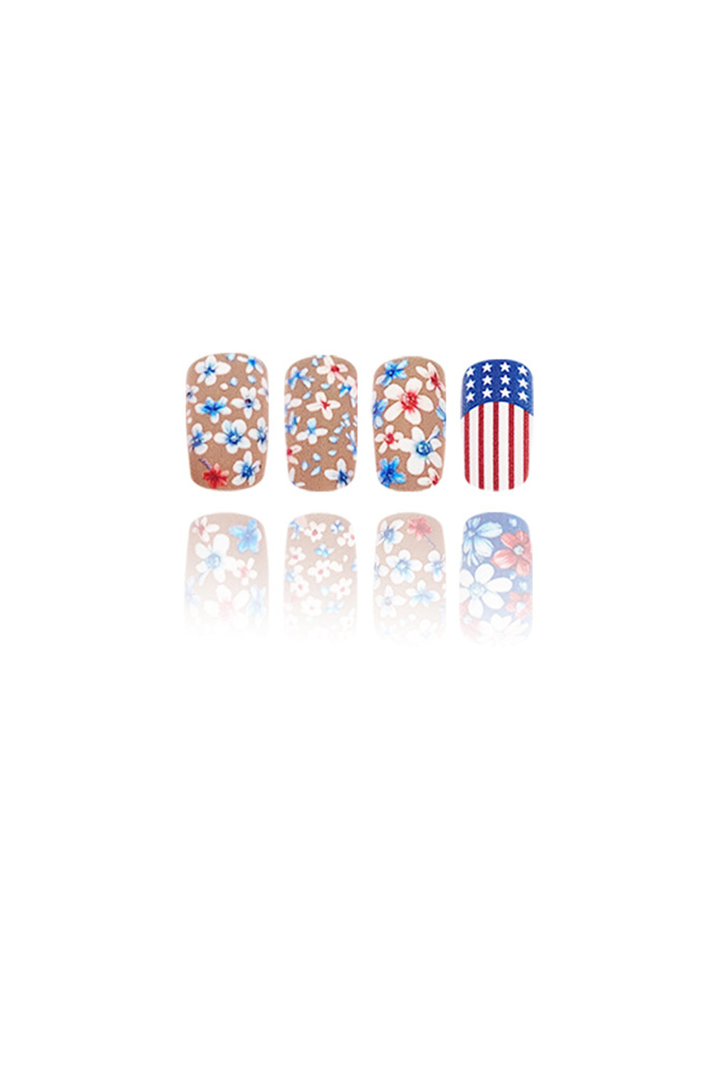 American Flag Flower Print Square False Nails