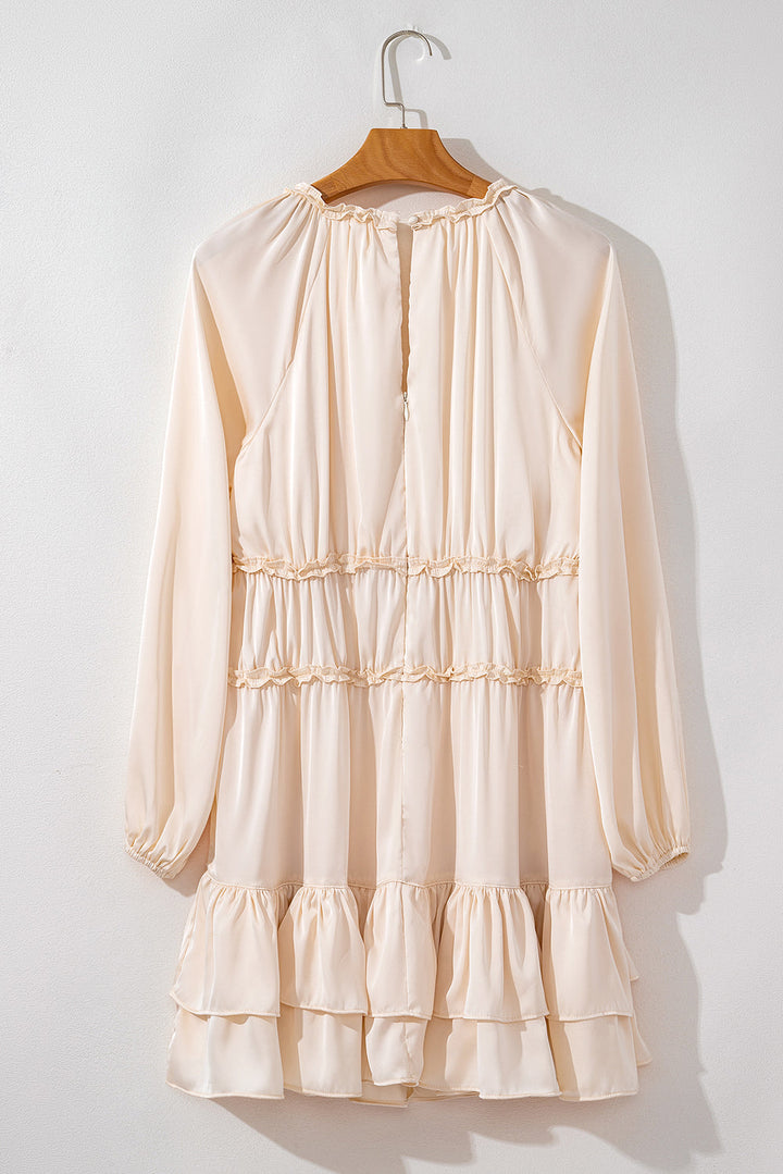 Tiered Ruffled Puff Sleeve Loose Fit Mini Dress