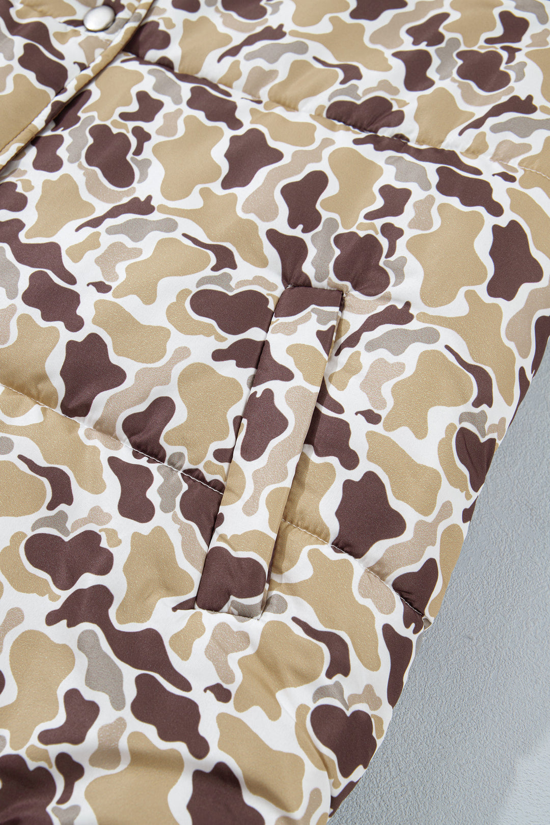 Multicolour Camouflage Quilted Metal Button Collar Long Sleeve Puffer Coat