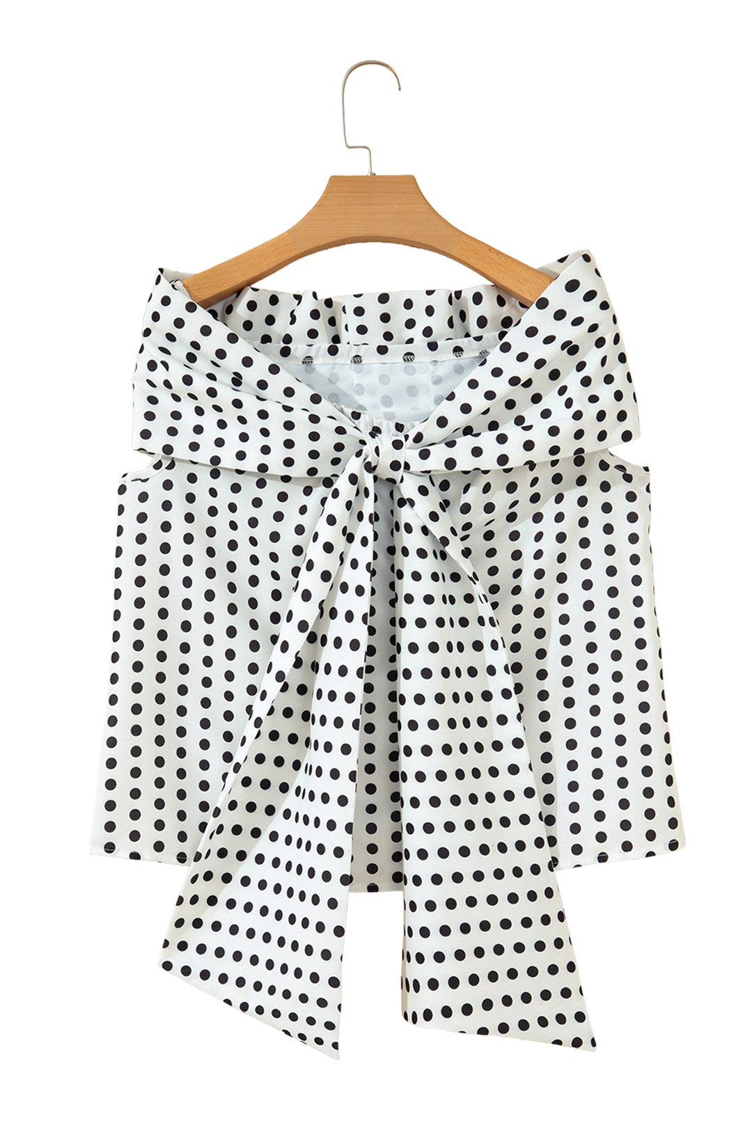 White Polka Dot Off Shoulder Bow Knot Short Sleeve Blouse