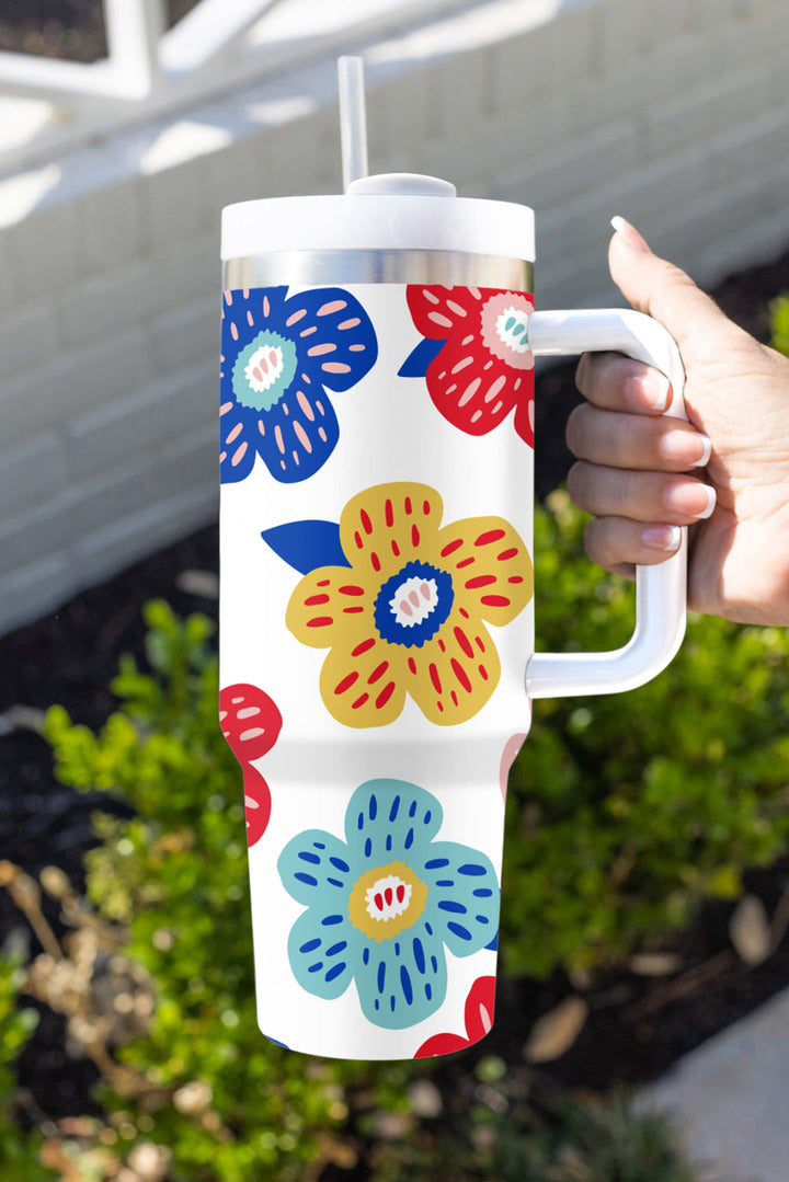 Flower Pattern Stainless Vacuum Cup with Handle 40oz