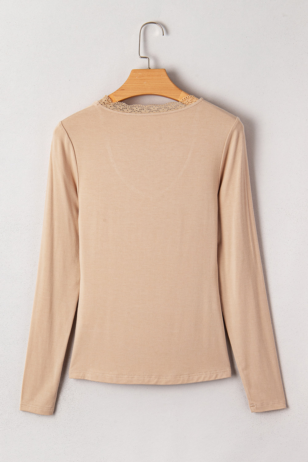 Lace-trimmed Sweetheart Neckline Ruched Detail Long Sleeve T-shirt