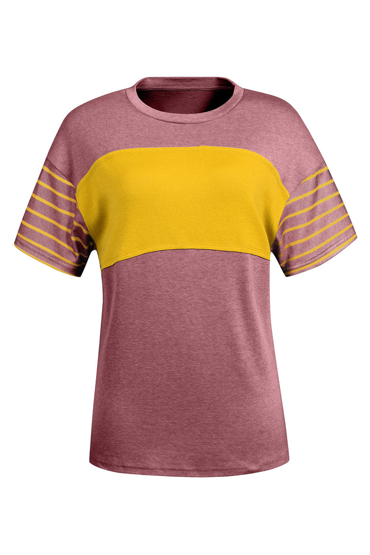 Red Dahlia Color Block Striped Detail Loose T Shirt