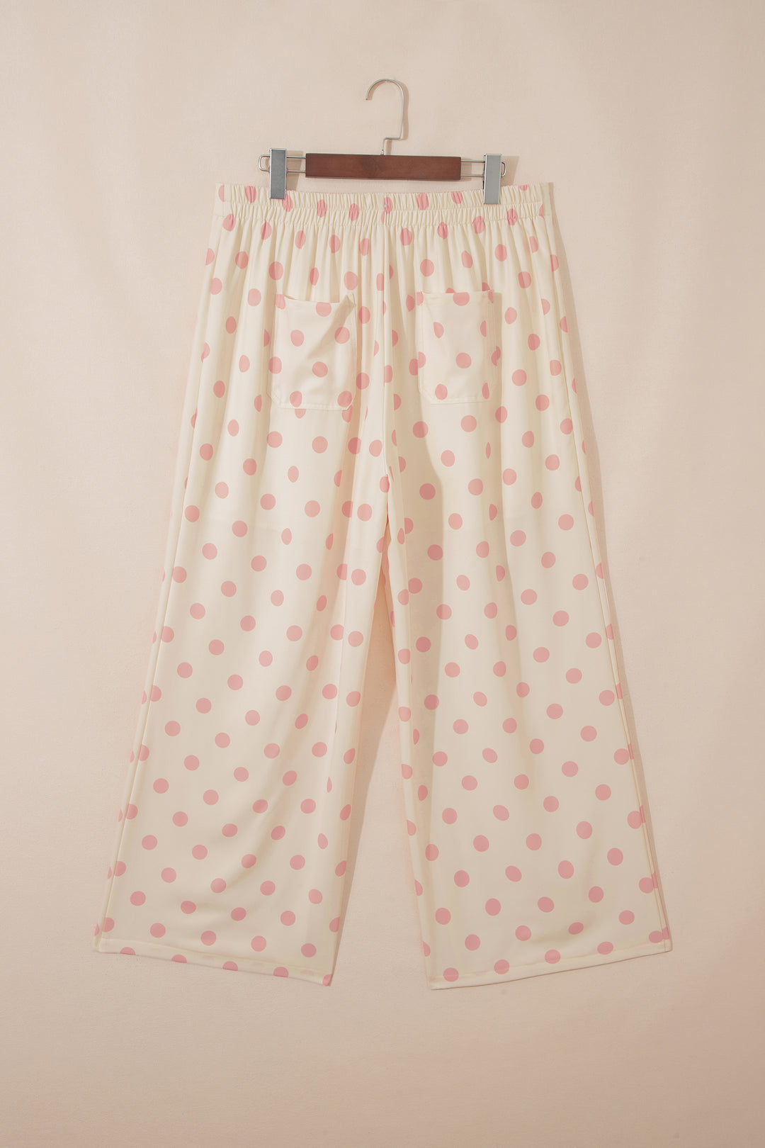 White Polka Dot Print Patched Pocket Mid-rise Straight Leg Pants