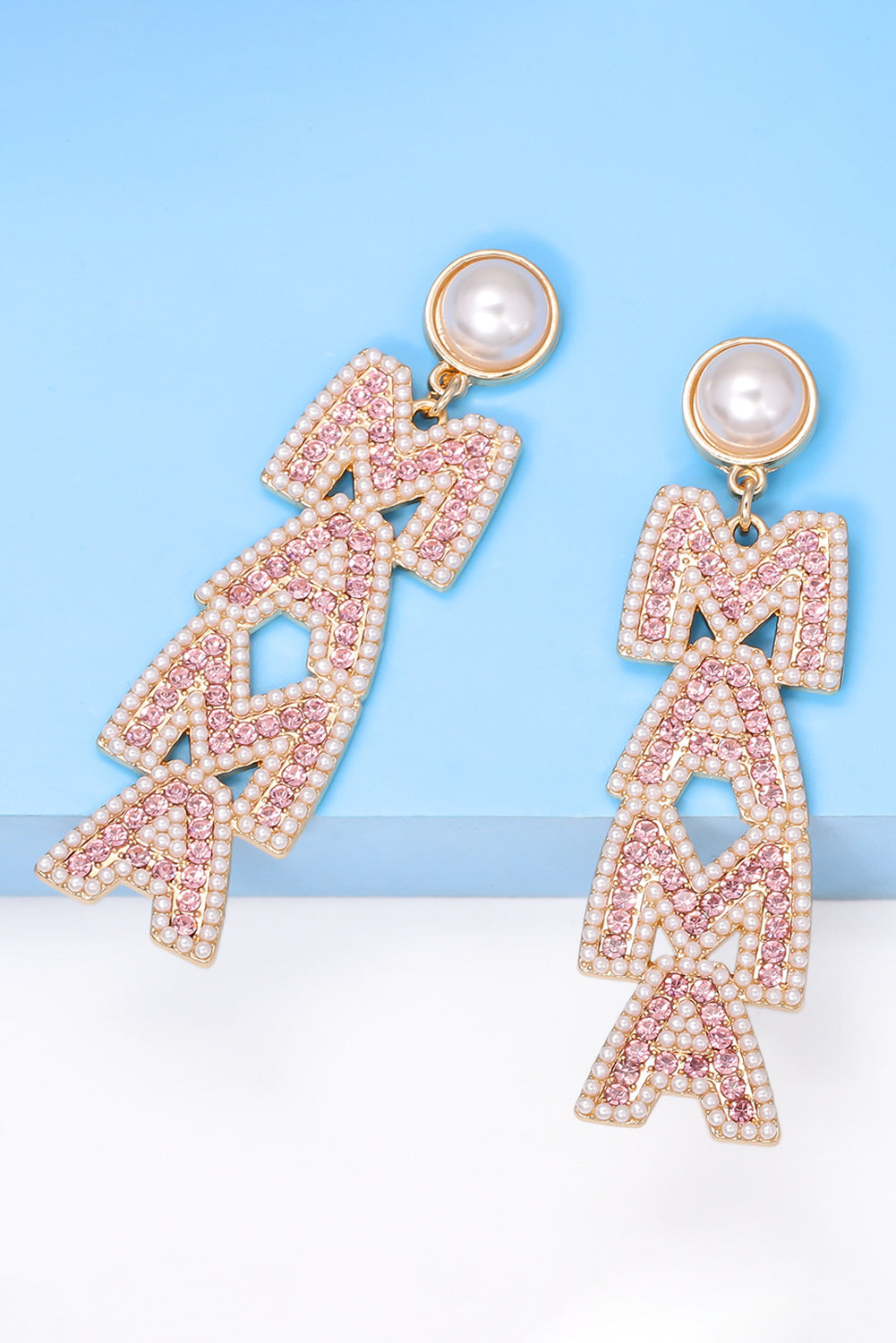 Boucles d'oreilles pendantes en perles et strass MAMA