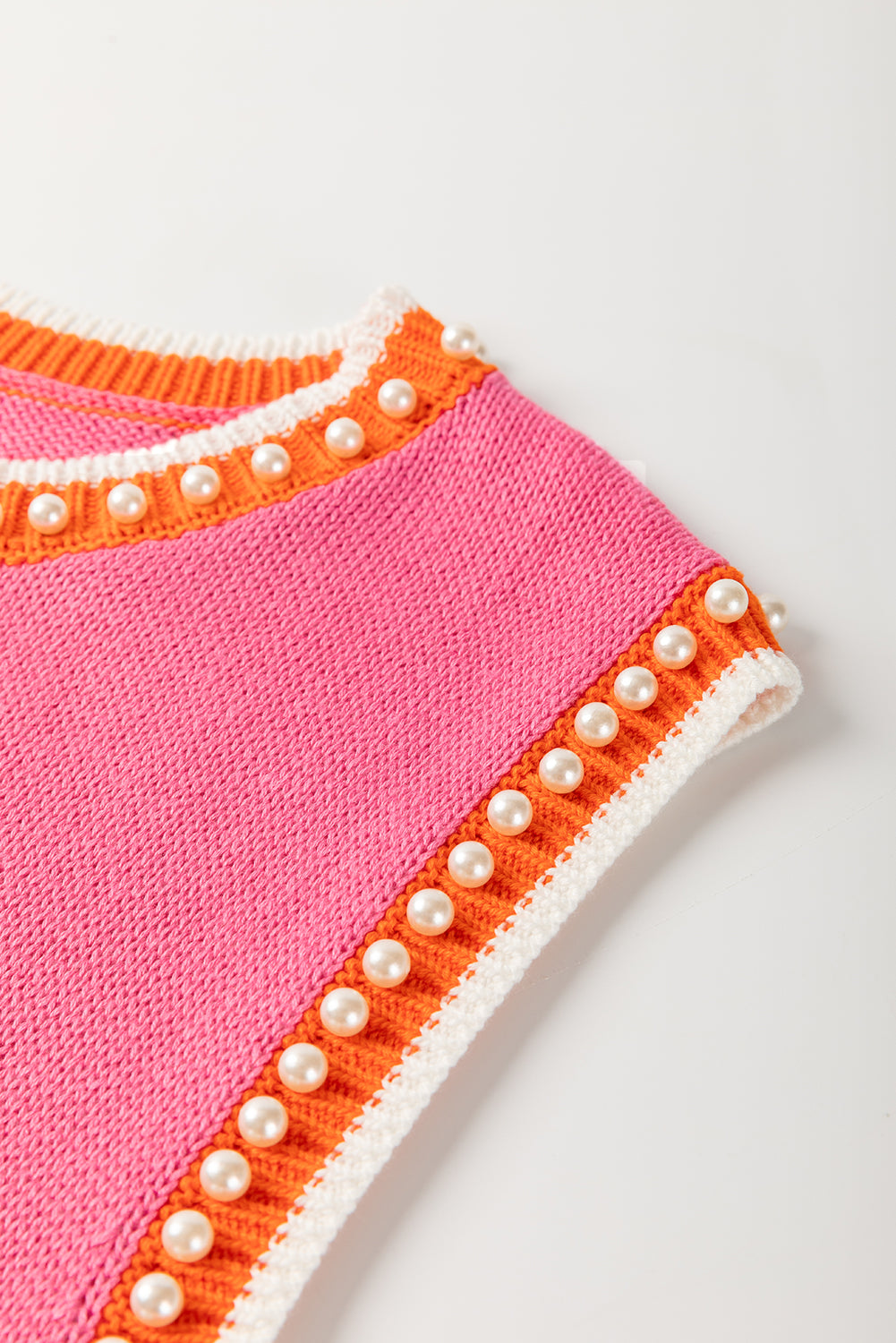 Contrast Trim Pearl Detail Sweater Tank Top