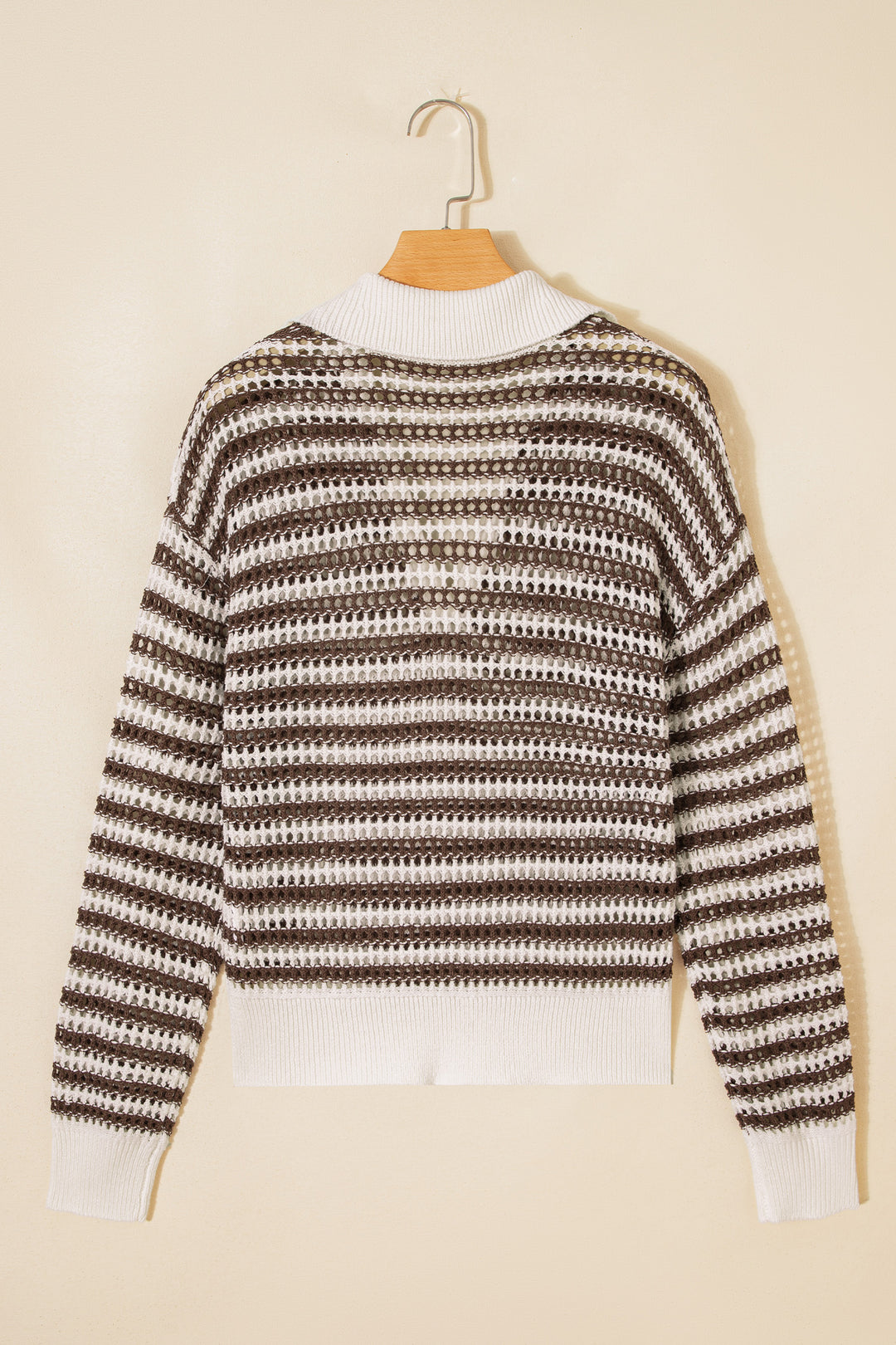Eyelet Hollow-out Contrast Collared Pullover Chic Sweater