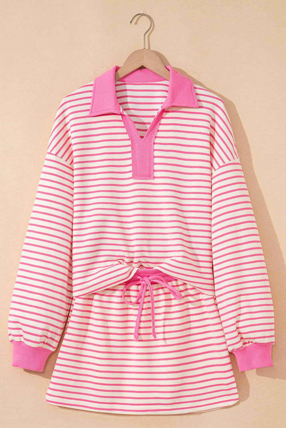 Pink Stripe Collared Pullover and Skort 2pcs Outfit