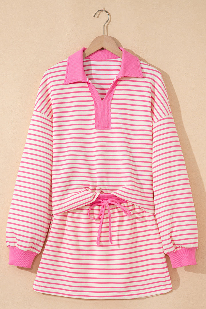 Pink Stripe Collared Pullover and Skort 2pcs Outfit