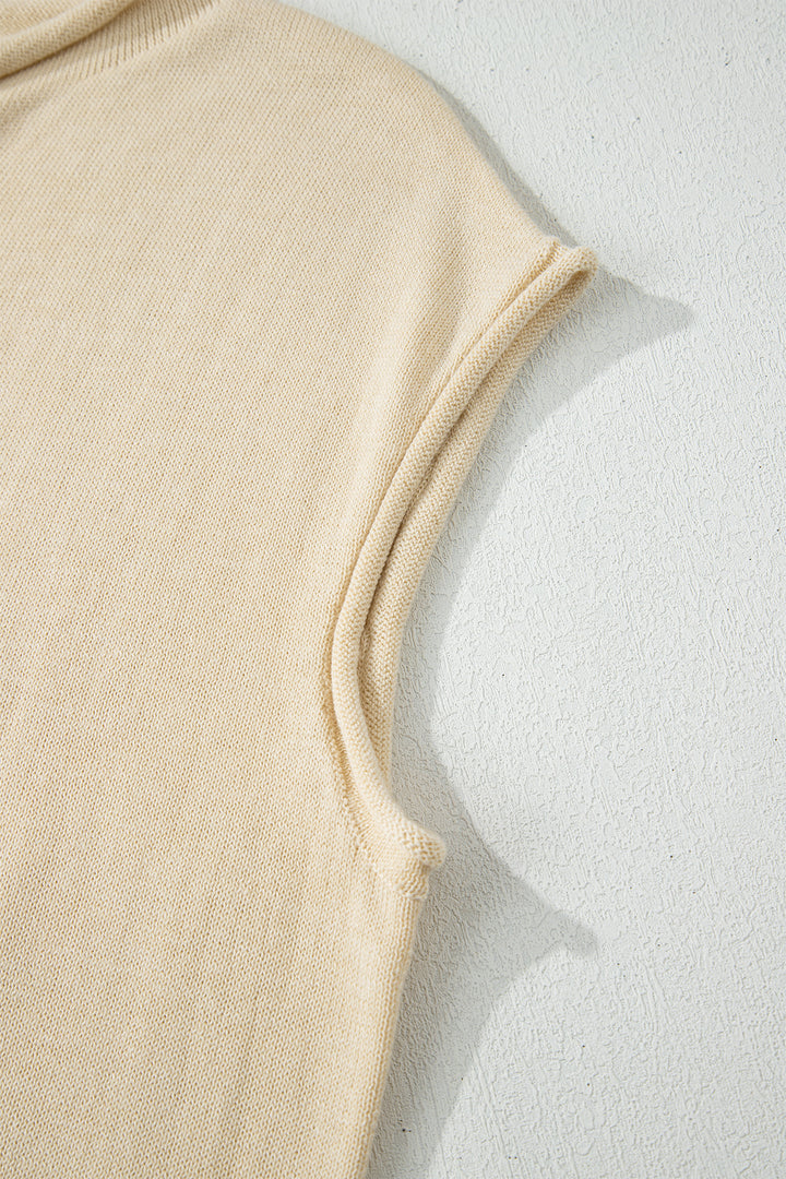 Buttoned Front Rolled Hem Cap Sleeve Sweater Top