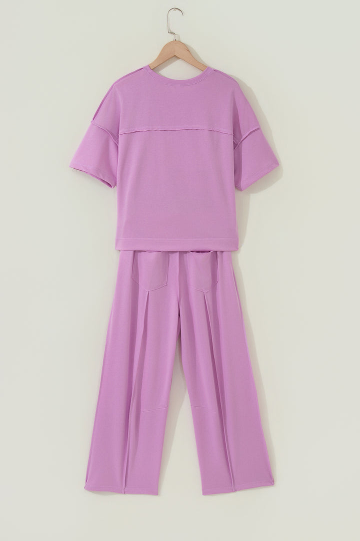 Orchid Bouquet Drop Shoulder Boxy Tee and Barrel Pants Set