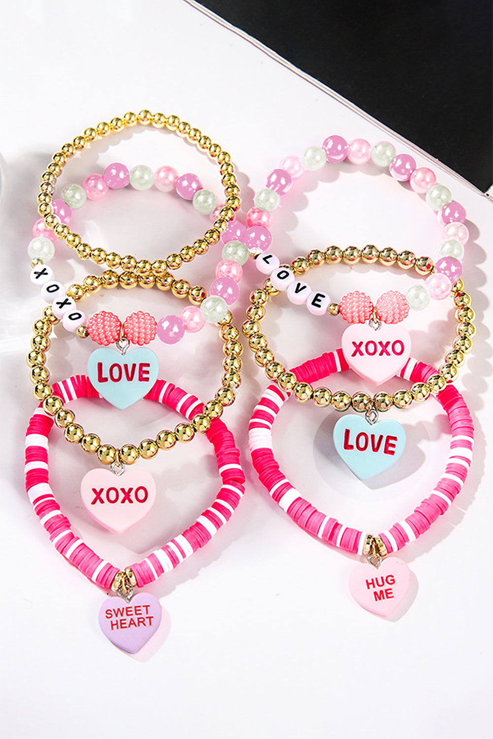 Ensemble de bracelets élastiques en perles avec pendentif cœur de la Saint-Valentin