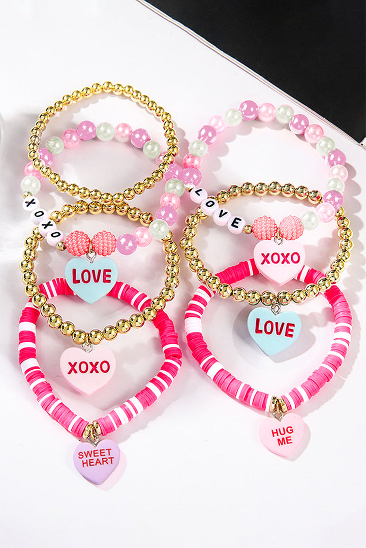 Ensemble de bracelets élastiques en perles avec pendentif cœur de la Saint-Valentin