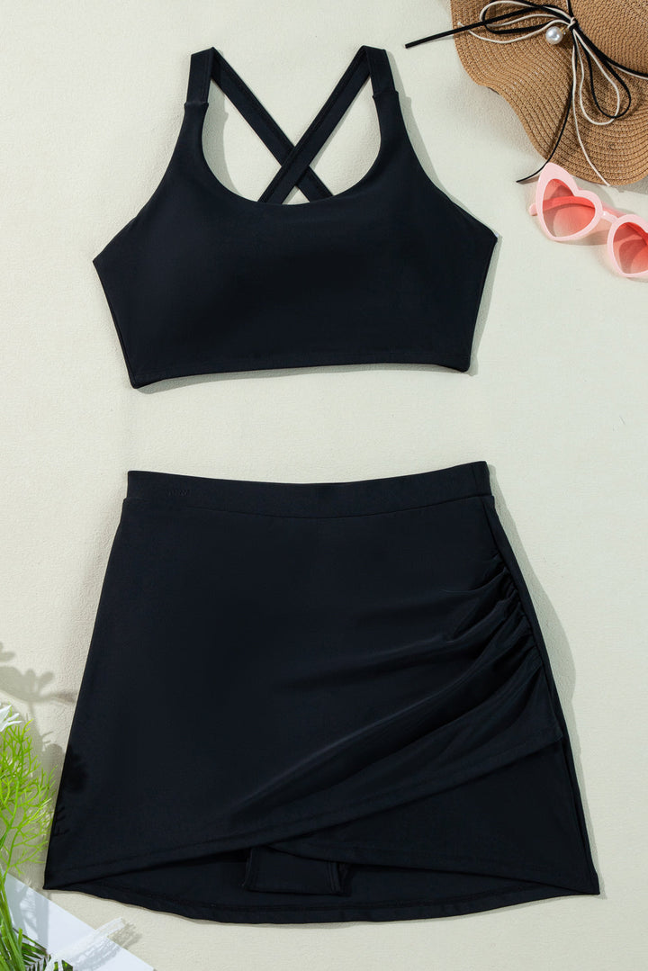 crossover bikini tank and skort swimwear