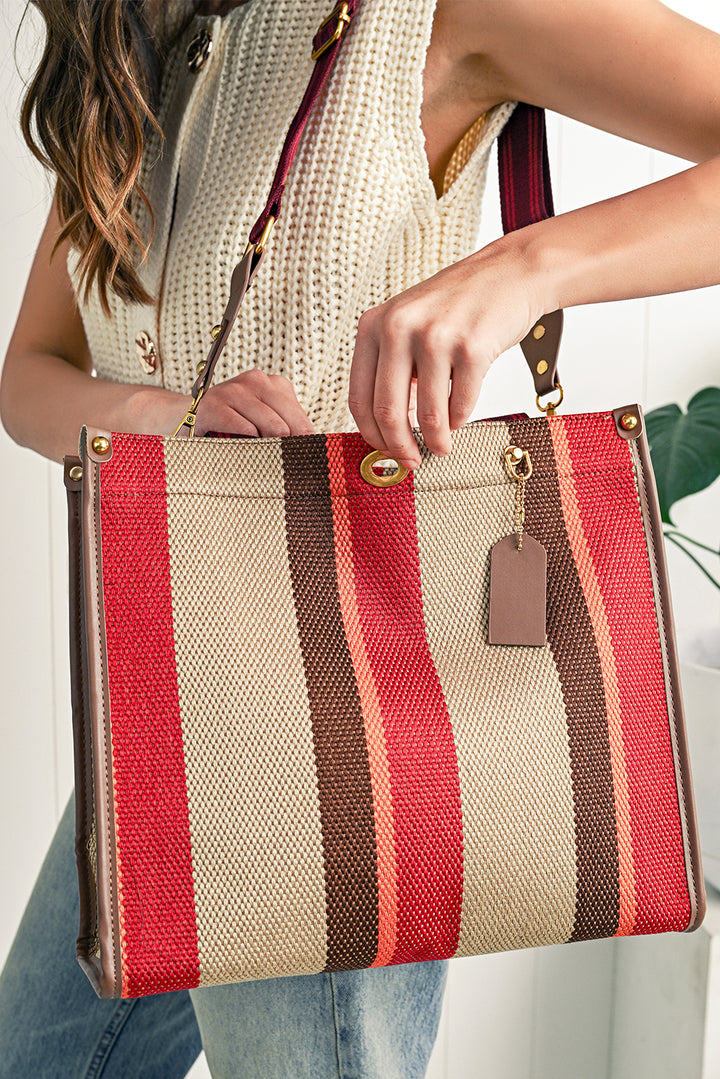 Random Cutting Color Block Canvas Large Tote Bag