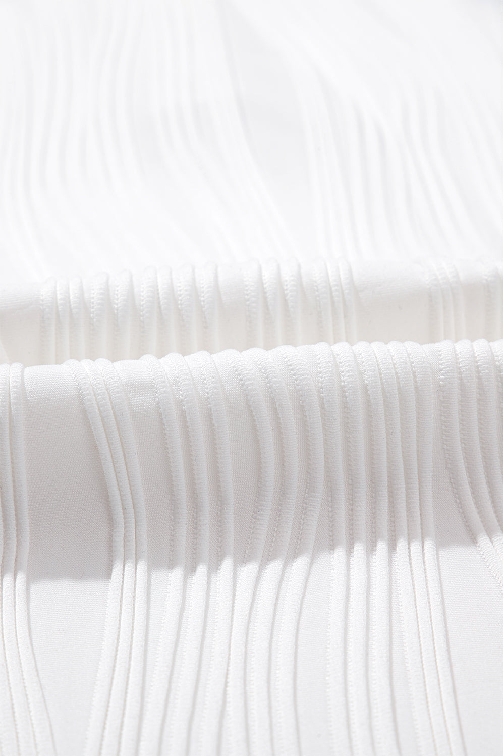 White Wavy Textured Button V Neck Tee