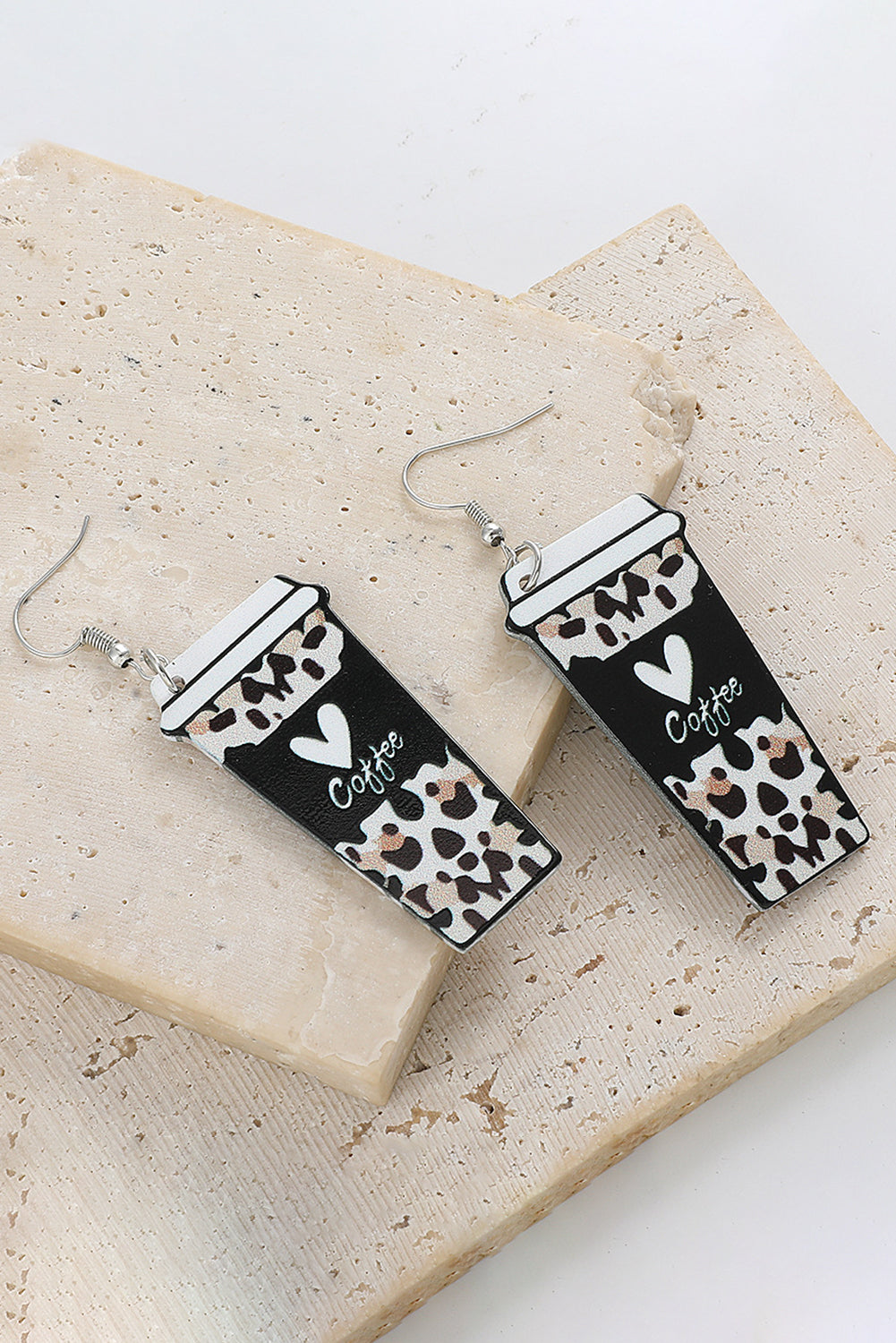 Boucles d'oreilles en forme de tasse de boisson à imprimé léopard