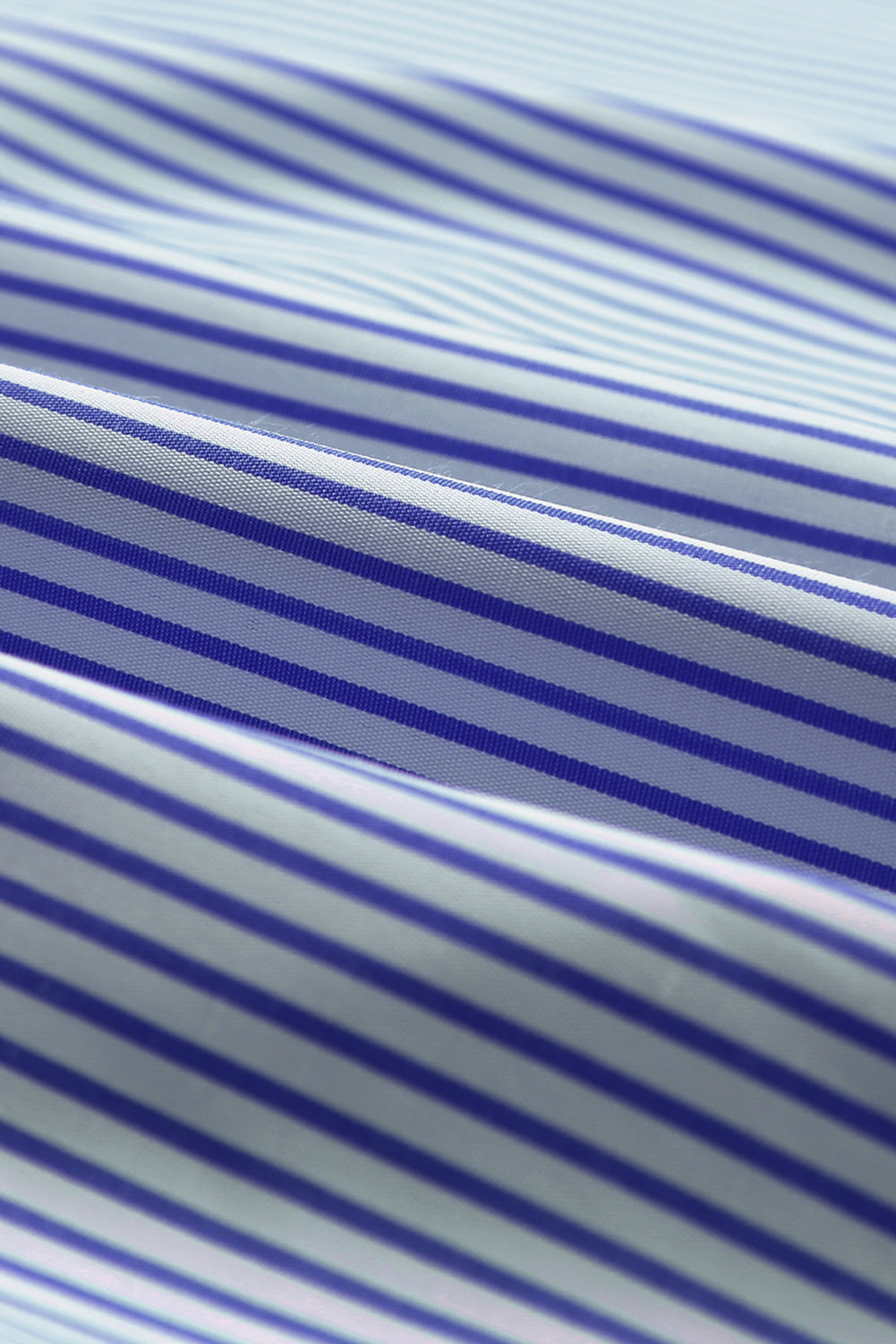 Blue Stripe Smocked Cuffed Striped Boyfriend Shirt with Pocket