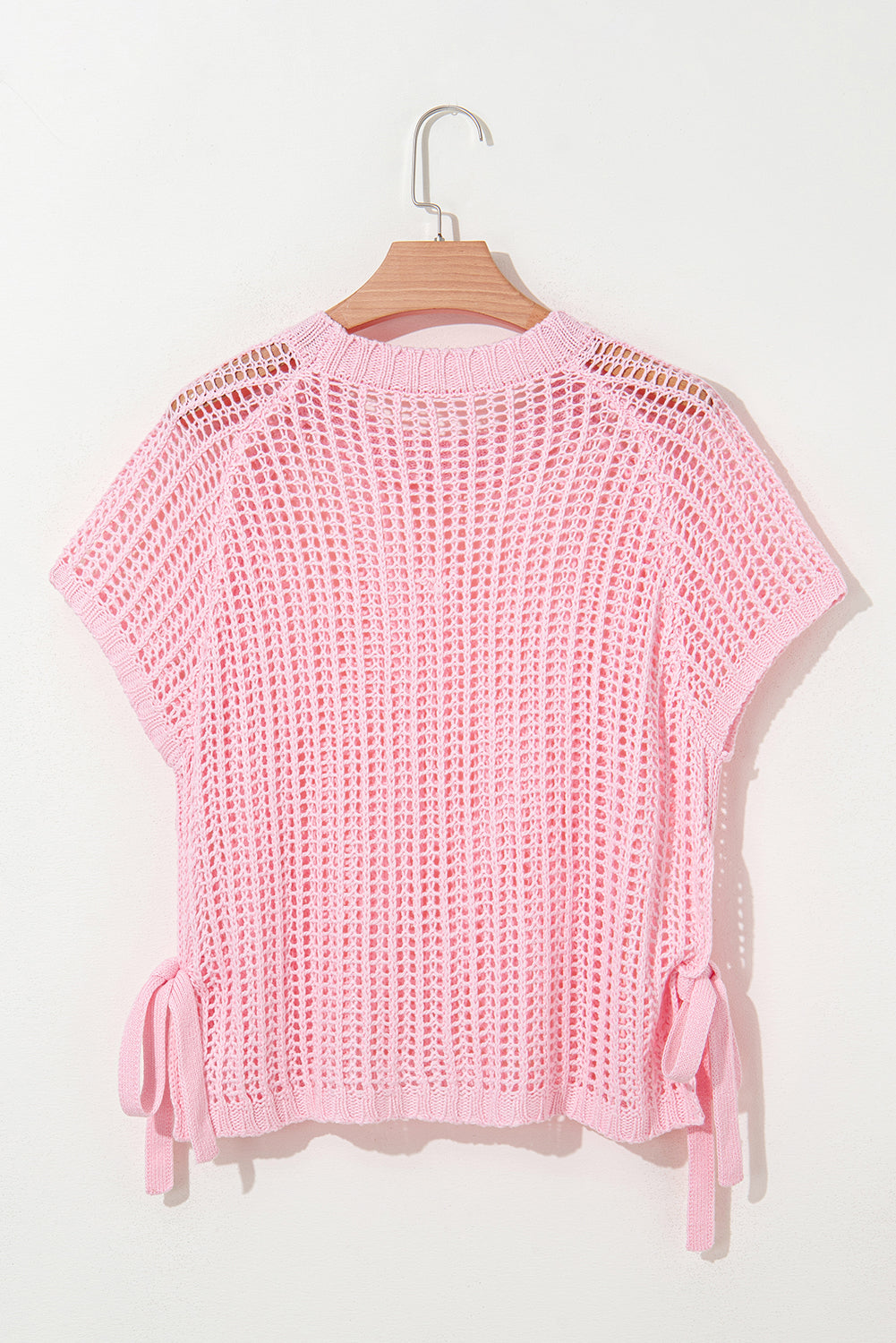 Hollow-out Crochet Side Tied Short Sleeve Sweater