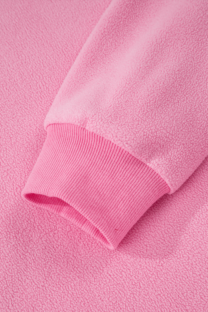 Bright Pink Oversize Drop Shoulder Reversible Mock Neck Sweatshirt