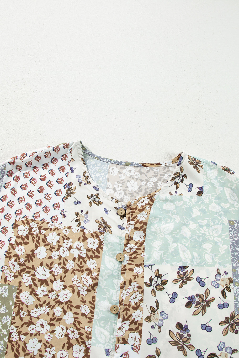 Floral Patchwork Print Long Puff Sleeve Shirt