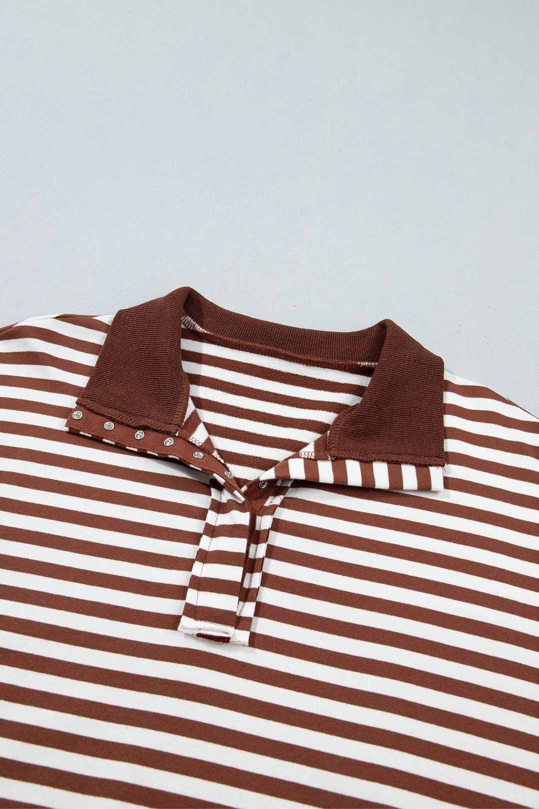Brown Stripe Color Block Trim Raw Seam Split Hem Loose Pullover Sweatshirt