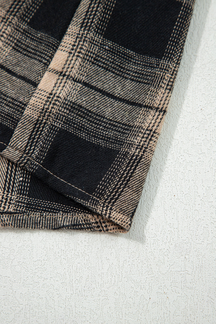 Multicolour Retro Plaid Double Flap Pocket Brushed Shacket