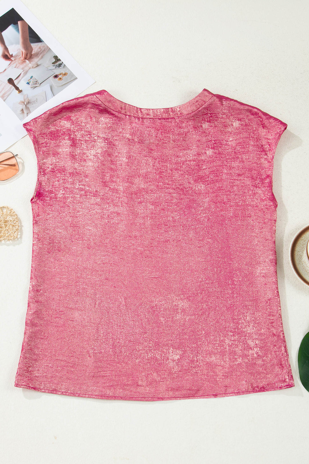 Metallic Round Neck Cap Sleeve Tee