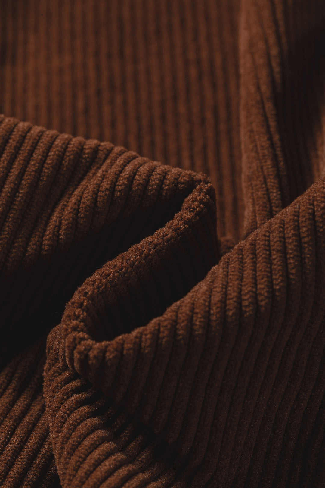 Coffee Solid Color Long Sleeve Button Corduroy Shakcet