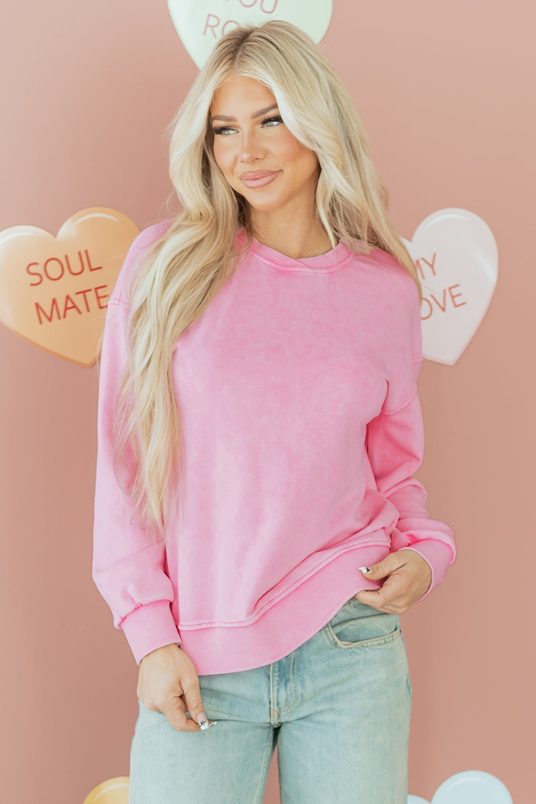Mineral Wash Crossed Crew Neck Drop Shoulder Loose Sweatshirt