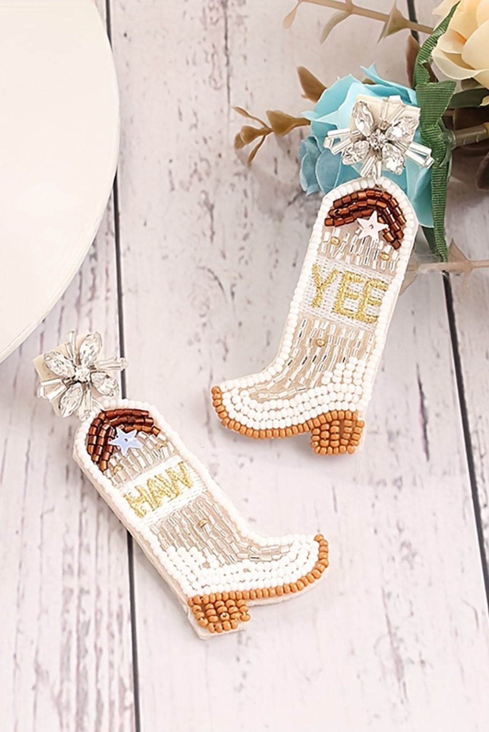 Cowboy Boots Rice Bead Dangle Earrings