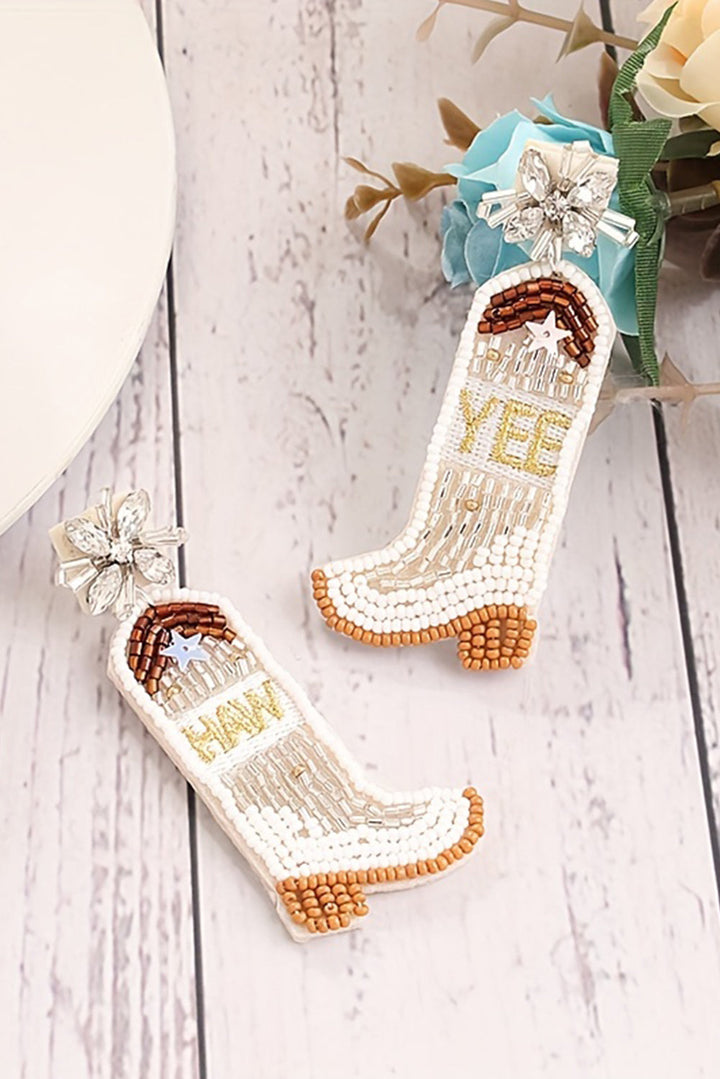 Cowboy Boots Rice Bead Dangle Earrings