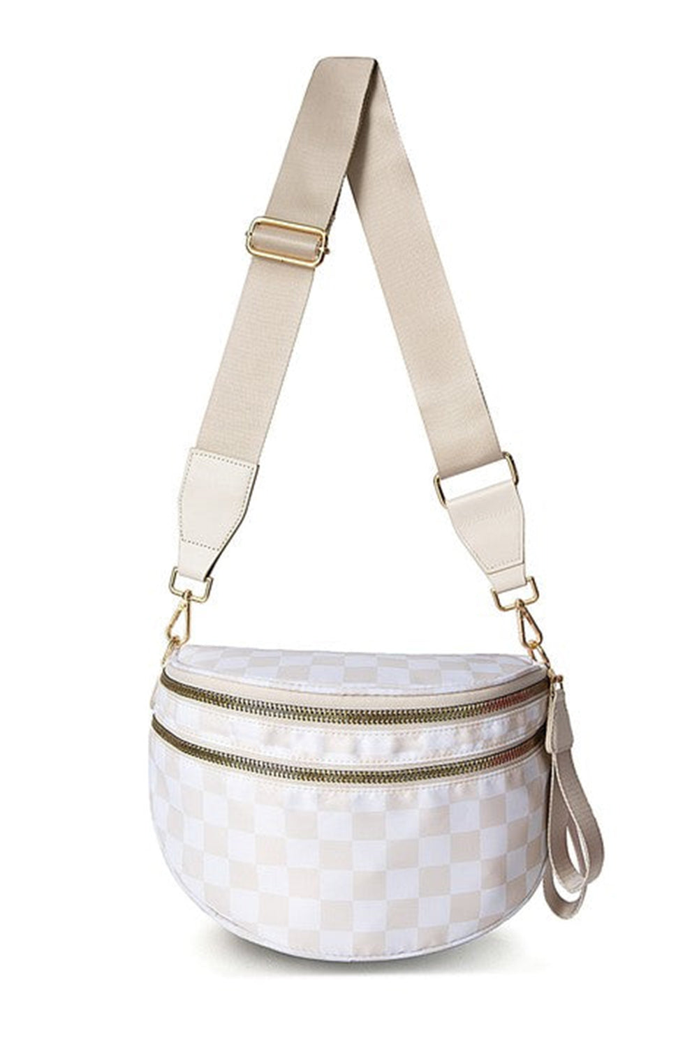 Checkered Print Wide Strap Large Crossbody Bag