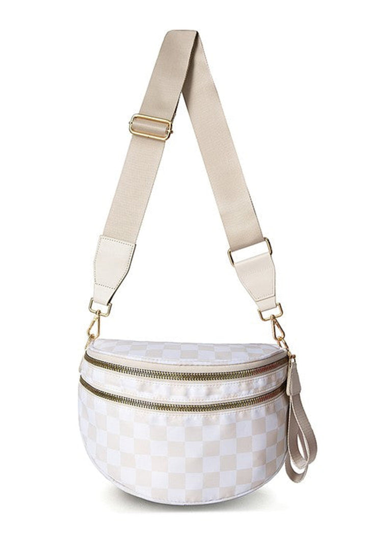 Checkered Print Wide Strap Large Crossbody Bag