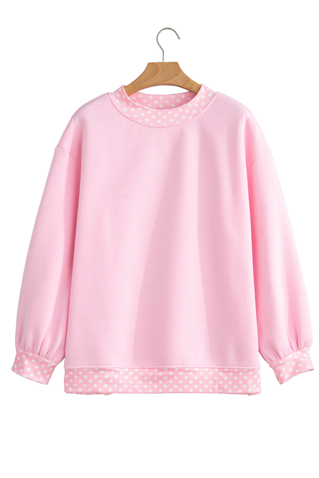 Pink Colorblock Polka Dot Contrast Trim Oversized Sweatshirt
