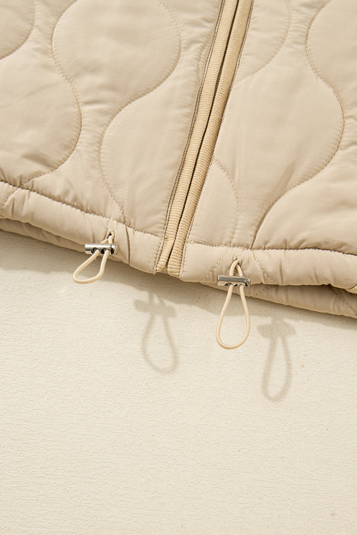 Pale Khaki Quilted Padded Casual Winter Jacket Vest with Fleece Lining