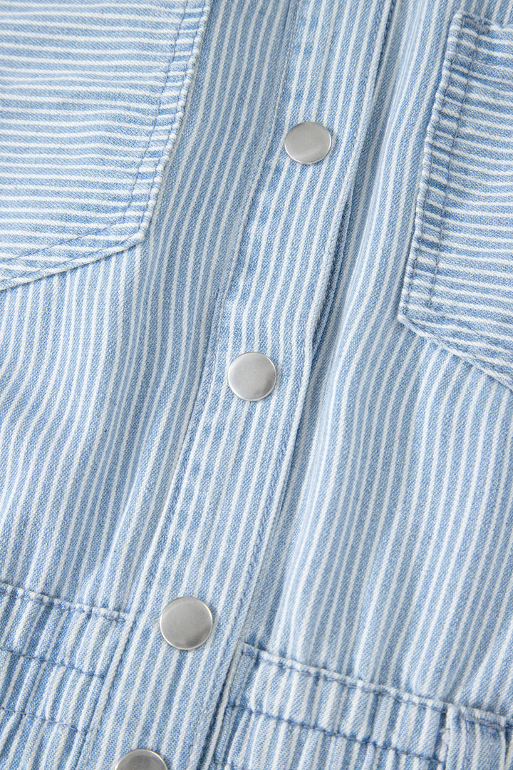 Sky Blue Stripe Sleeveless Denim Mini Dress
