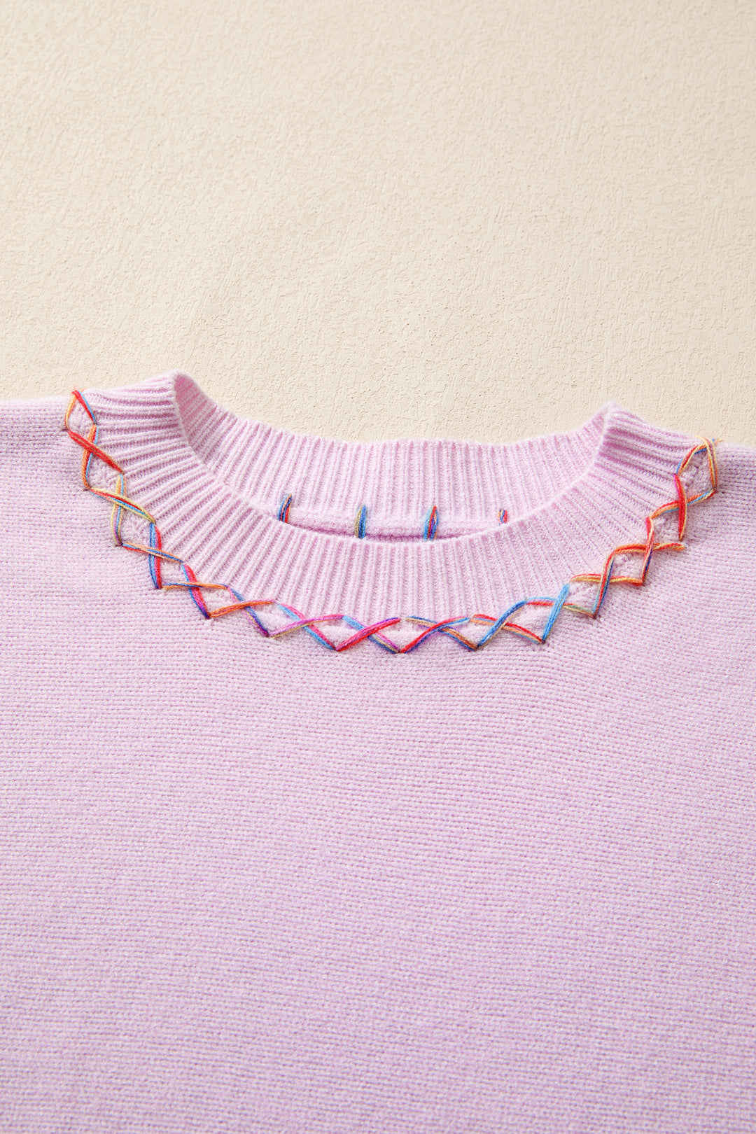 Orchid Bouquet Rainbow Stitching Balloon Sleeve Relaxed Sweater