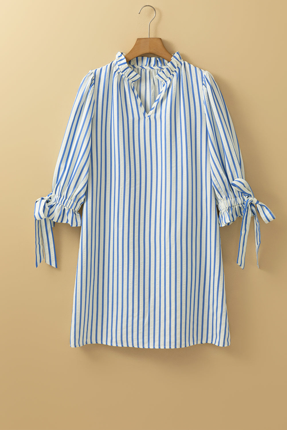 Sky Blue Stripe Knotted Bracelet Sleeve Shift Mini Dress