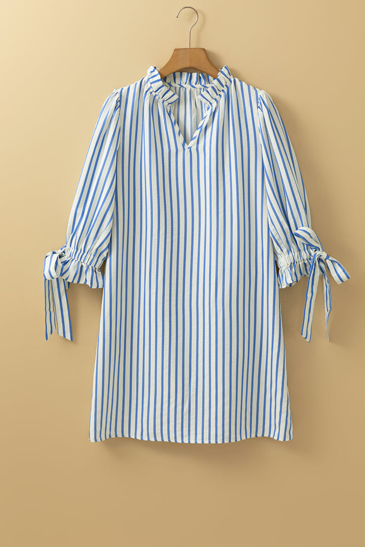 Sky Blue Stripe Knotted Bracelet Sleeve Shift Mini Dress