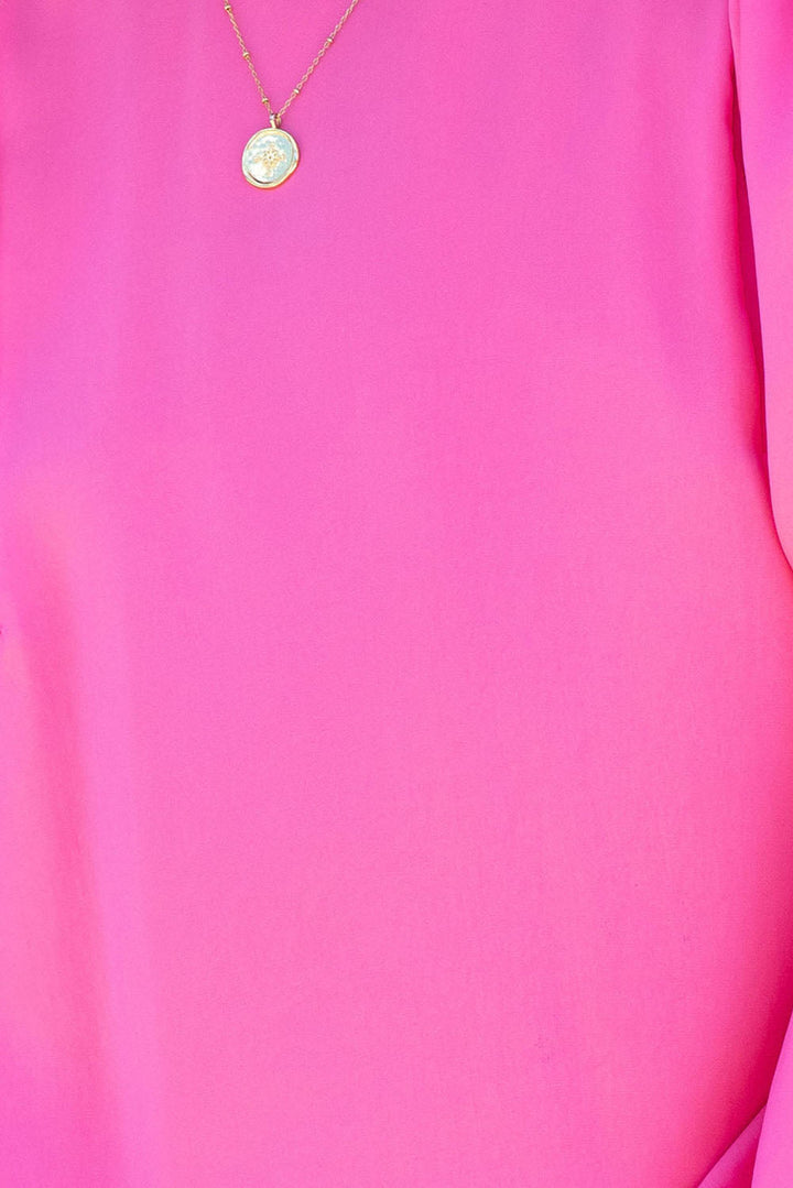 Satin Puff Long Sleeve Crewneck Blouse
