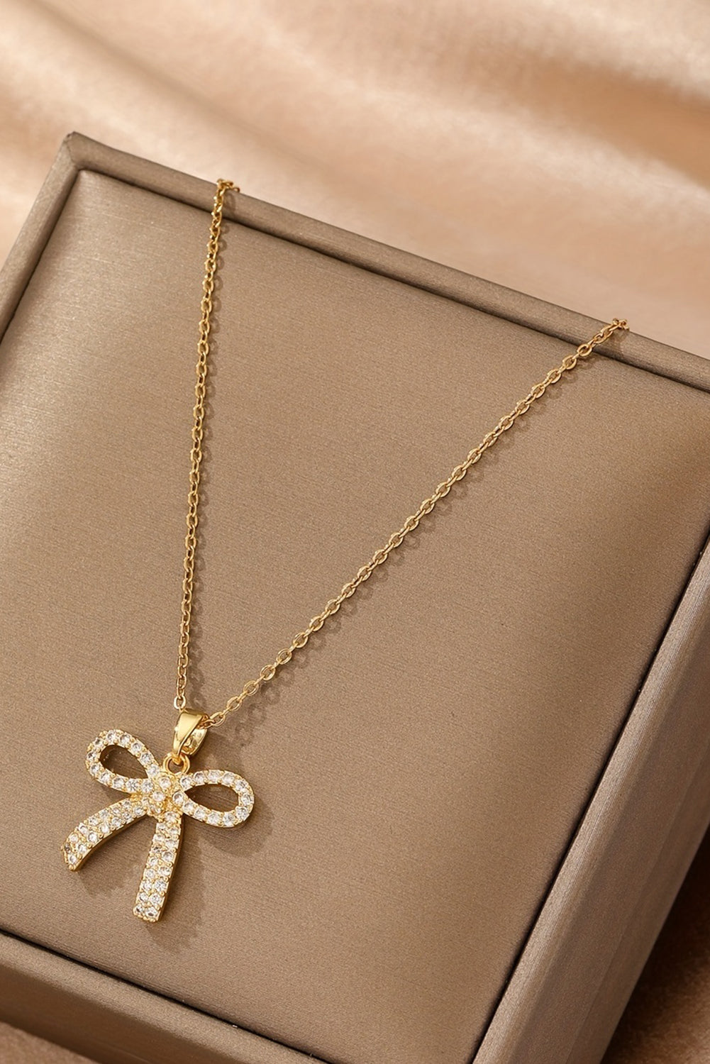 Plated Rhinestone Bowknot Pendant Necklace