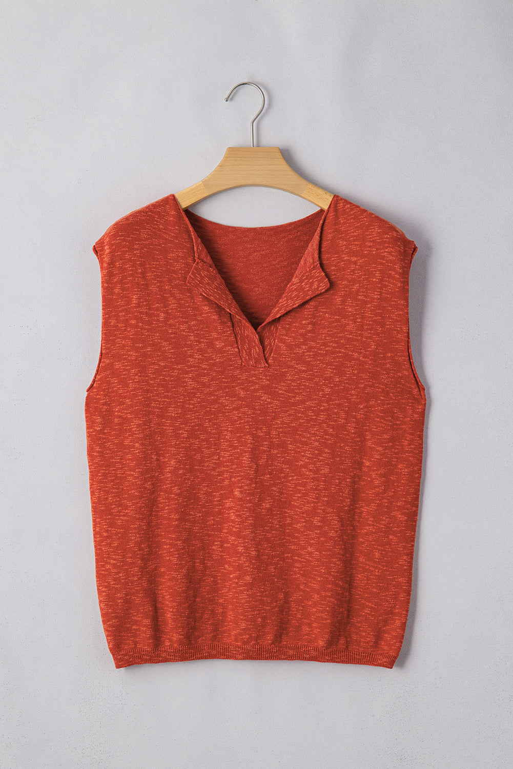 Solid Color Split V Neck Short Sleeve Sweater