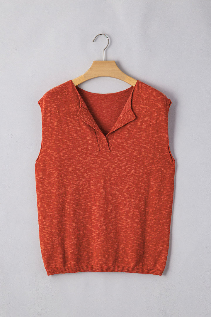 Solid Color Split V Neck Short Sleeve Sweater