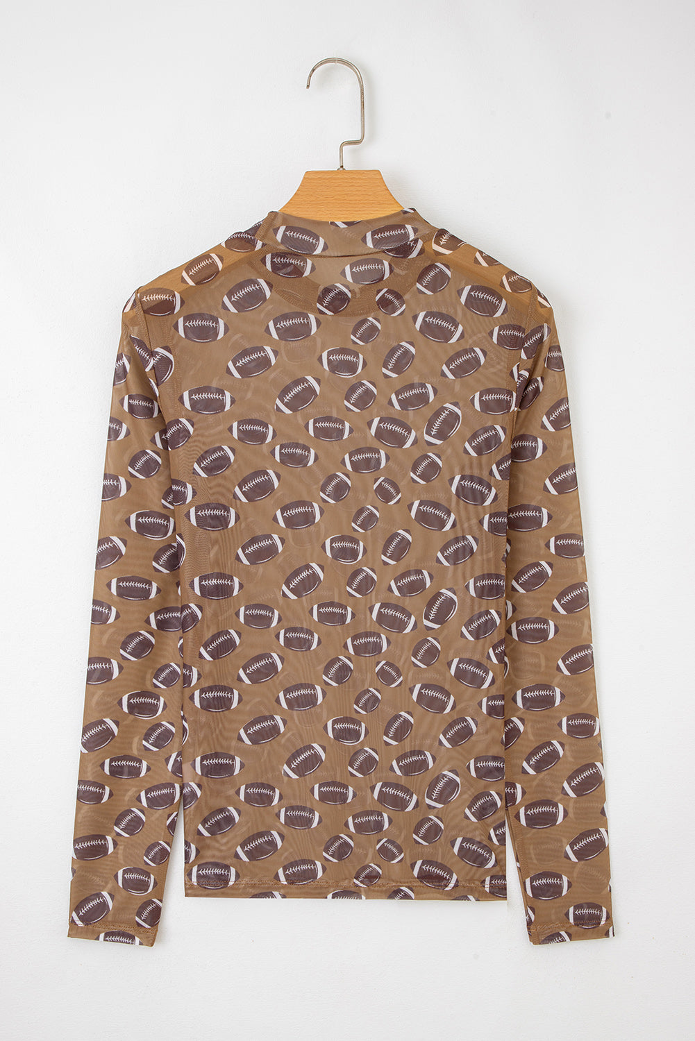 Brown Rugby Game Day Sheer Mesh Long Sleeve Top