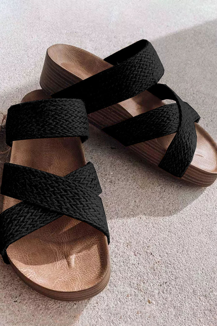Woven Cross Criss Hollowed Slip-On Slippers