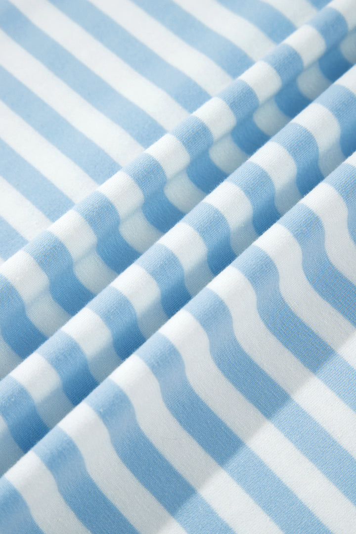 Cute Sky Blue Stripe Slim Tank Contrast Ruffle Mini Skort Set