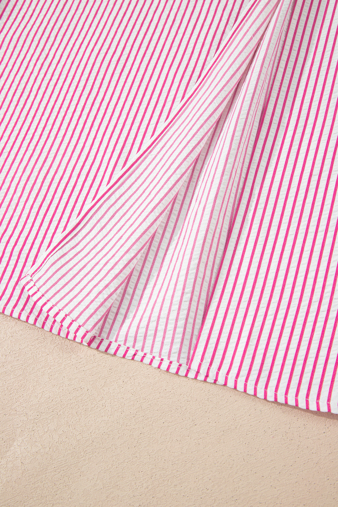 Red Stripe Frilled Detail Half Buttons Short Sleeve Long Dress