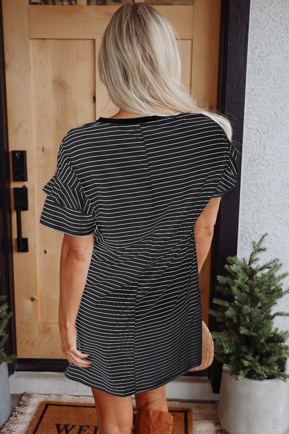 ruffled short sleeve crew neck t shirt shift mini dress 1