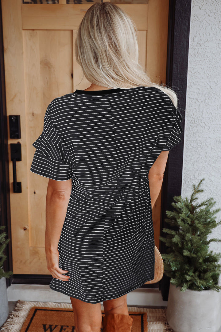 ruffled short sleeve crew neck t shirt shift mini dress 1